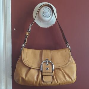 Coach Tan Leather Shoulder Bag with Silver Buckle